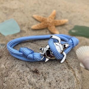 Silver Turtle Rope Bracelet, Blue